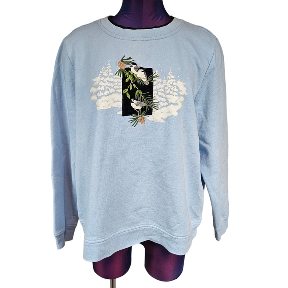 Breckenridge Baby Blue Winter‎ Sparrow Crew Neck Sweatshirt Size XL Women's - Picture 11 of 12